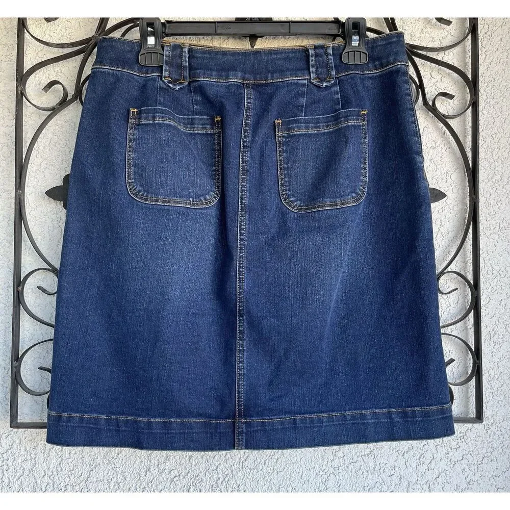 Talbots Denim Nautical Button Skirt - Size 8P - Dark Blue wash Blue